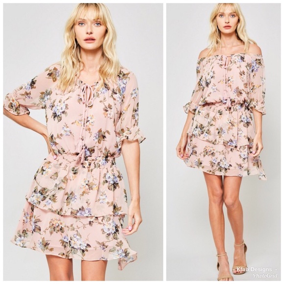 🥰LAST 1! Rose Tiered Ruffle Off Shoulder Dress! - Picture 4 of 5